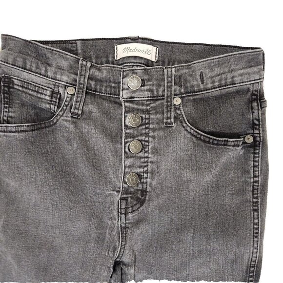 Madewell Jeans Mid Rise Skinny Button Fly Stretch Raw Hem Sz 26 Black AA940 - Picture 4 of 4